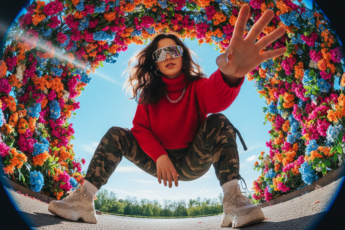 Промпт для фото в стиле 📸 Селфи в цветущей арке: стиль, драйв и весна