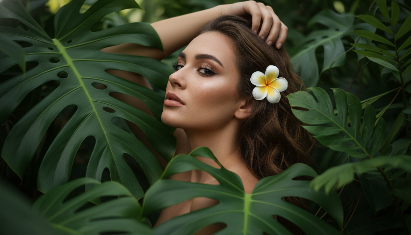 Промпт для фото в стиле 🌺 В объятиях тропического рая: чувственный портрет