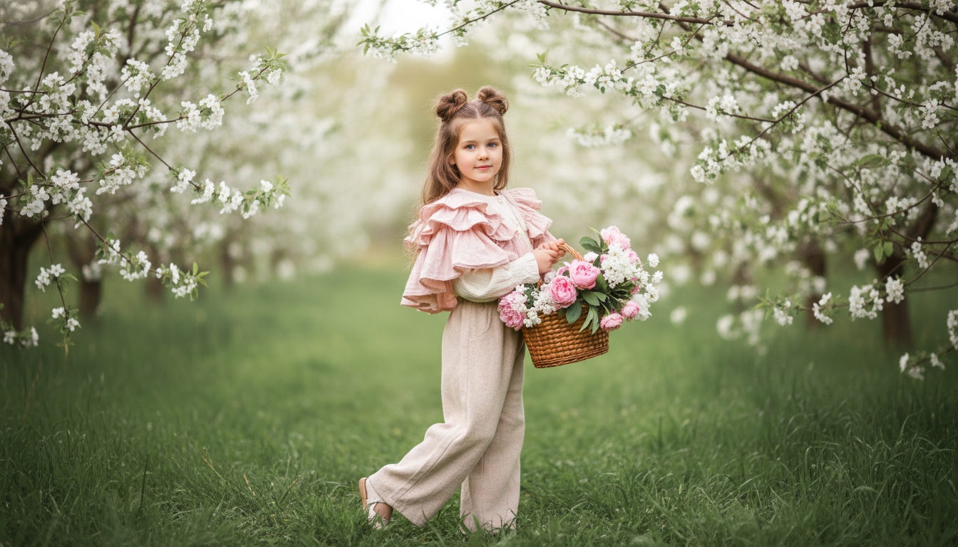 Промпт для фото в стиле 🌸 Весенняя фотосессия в цветущем саду