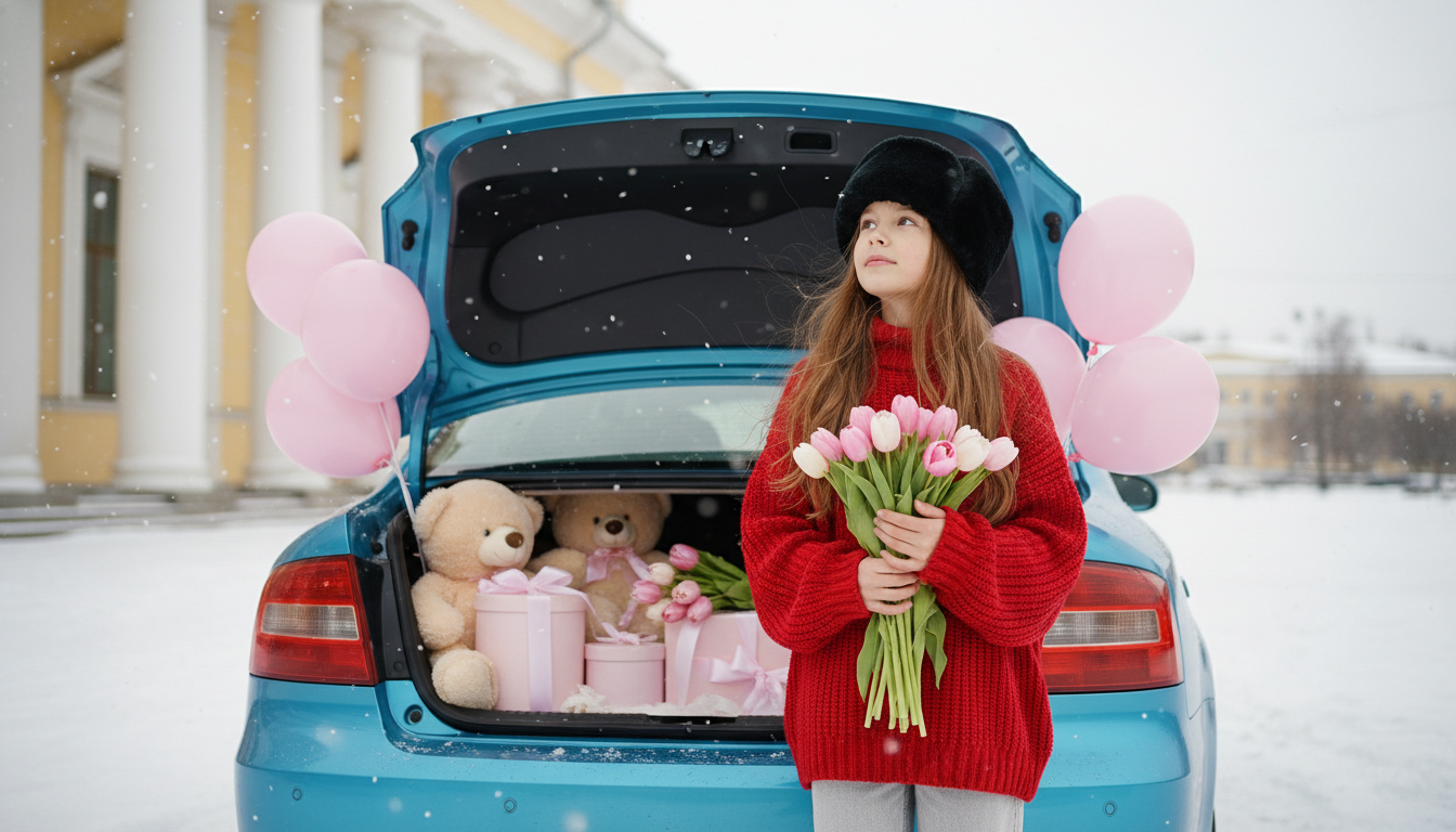 Промпт для фото в стиле 🌸 Весенняя сказка в багажнике: моменты счастья