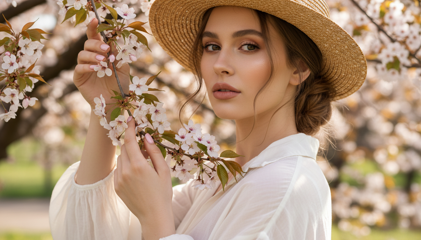 Промпт для фото в стиле 🌸 Нежная весна в каждом кадре: портрет среди цветущей сакуры