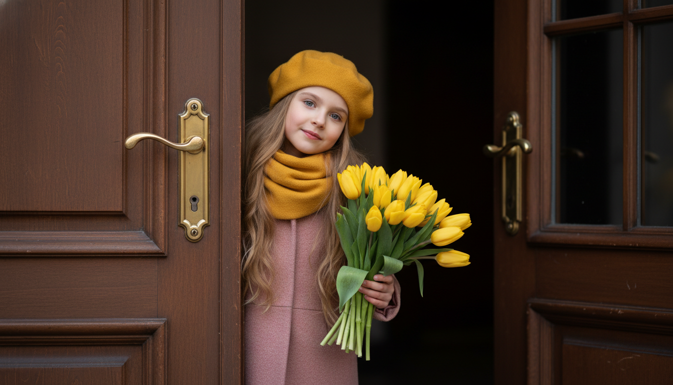 Промпт для фото в стиле 🌷 Весенний сюрприз за приоткрытой дверью