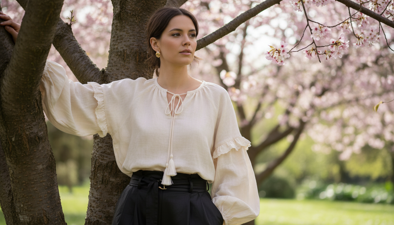Промпт для фото в стиле 🌸 Весенняя нежность в объятиях сакуры