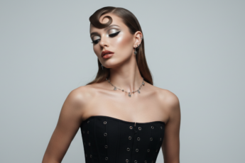 Промпт для фото в стиле 📸 Студийная элегантность: гламур в серебре и черном