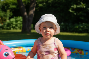 Промпт для фото в стиле 🌞 Летние радости: малыш в бассейне с игрушками