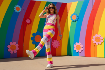 Промпт для фото в стиле 🌈 Летний поп-арт: девушка в радужном раю