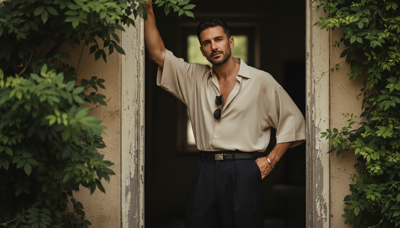 Промпт для фото в стиле 🌿 Летний портрет в винтажном дверном проеме