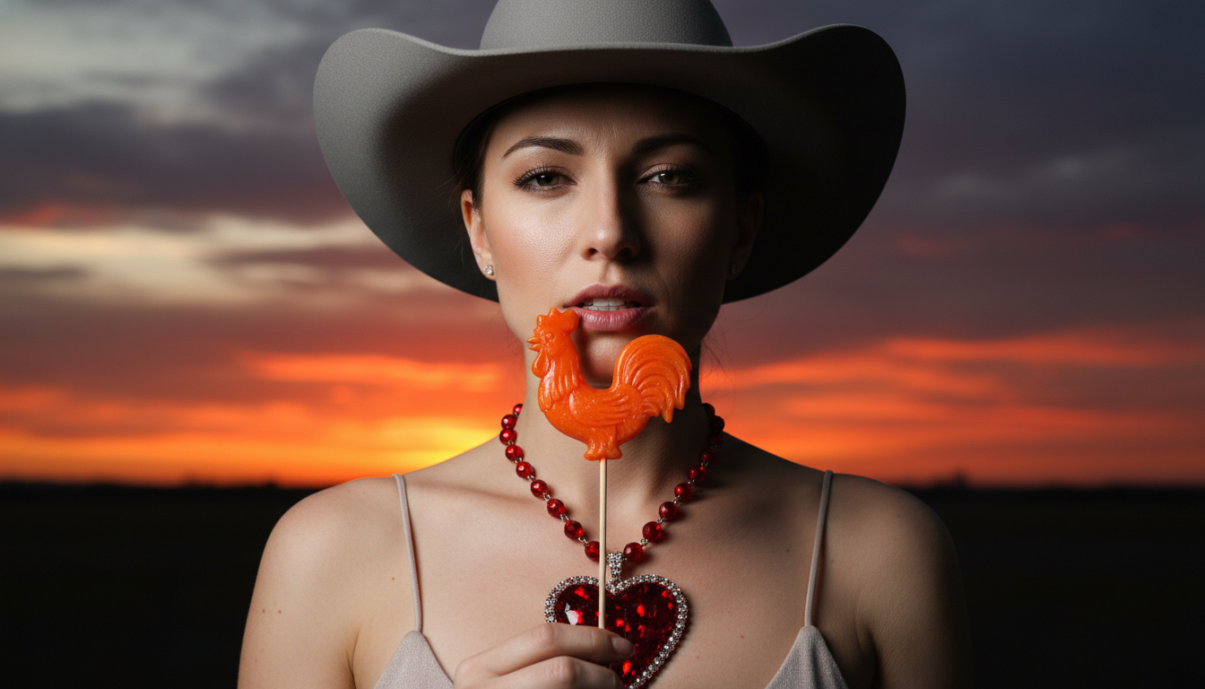 Промпт для фото в стиле 🌅 Сладкая дерзость на фоне заката