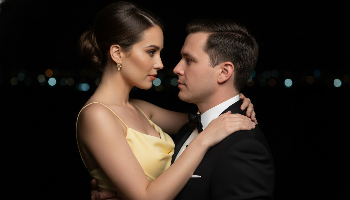 Промпт для фото в стиле 💃 Танго двух сердец в огнях ночного города