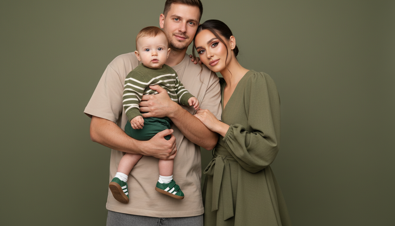 Промпт для фото в стиле 📸 Нежный семейный портрет в оливковых тонах