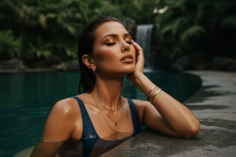 Промпт для фото в стиле 🌴 Тропический релакс: роскошный вечер у бассейна