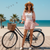 Промпт для фото в стиле 🌴 Тропический велопортрет на берегу моря