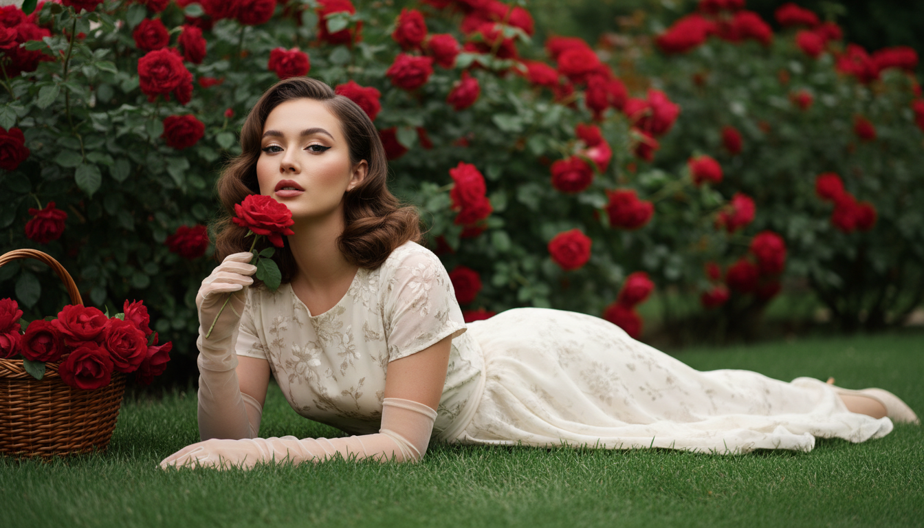 Промпт для фото в стиле 🌹 Винтажная романтика в розовом саду