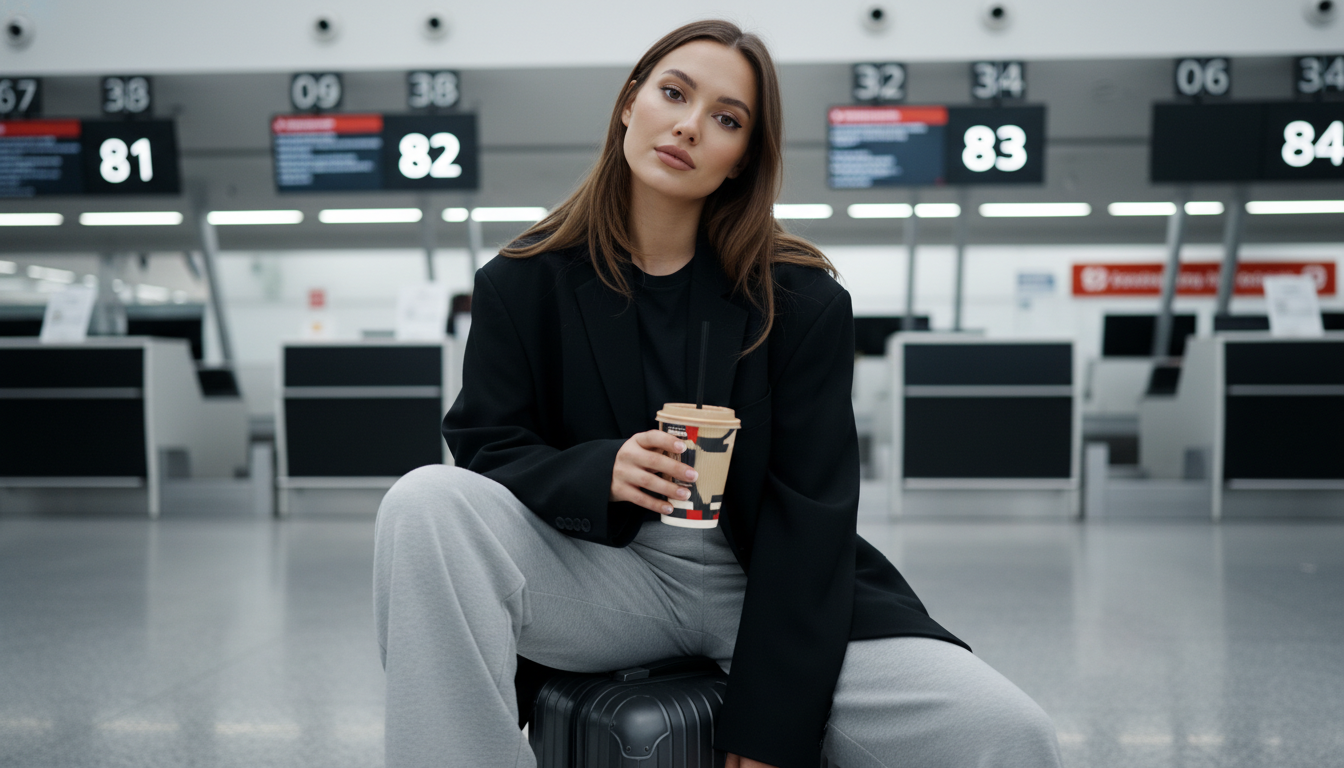 Промпт для фото в стиле ✈️ В ожидании рейса: стильные будни путешественницы
