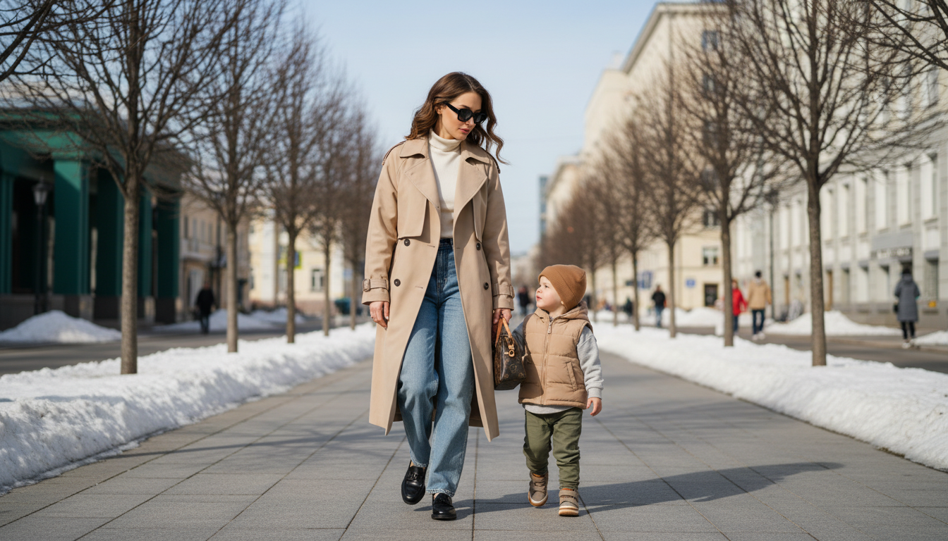 Промпт для фото в стиле 👨👧 Теплые моменты весеннего города