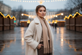 Промпт для фото в стиле ✨ Зимний портрет в огнях праздничной площади