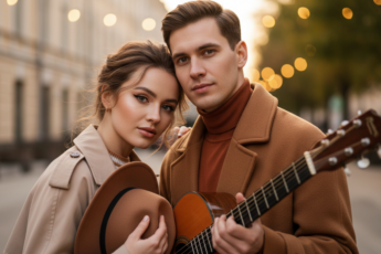 Промпт для фото в стиле 🎞️ Кинематографичный дуэт в свете золотого часа