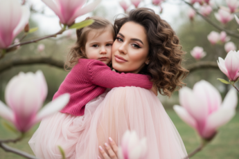 Промпт для фото в стиле 🌸 Нежность материнства: весенний портрет среди магнолий