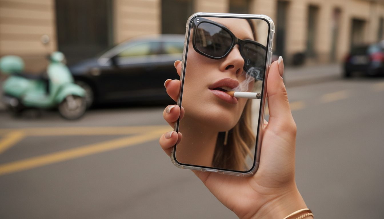 Промпт для фото в стиле 📸 Магия отражений: фотореалистичный стрит-портрет