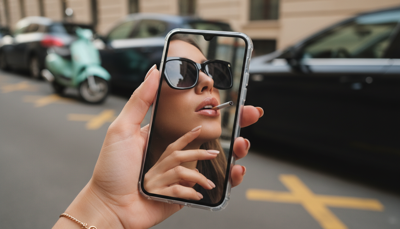 Промпт для фото в стиле 📸 Уличный вайб: отражения, детали и кинематографичный кадр