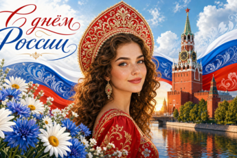 Поздравительная открытка ко Дню России, сделанная в нейросети