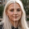 Обложка ДО и ПОСЛЕ: слева кожа с прыщами и блеском, справа чистая кожа после ретуши в нейросети