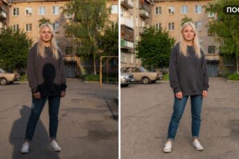 Обложка ДО и ПОСЛЕ: убрать тень на фото в нейросети