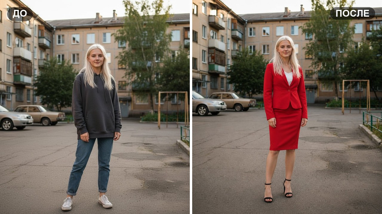 Обложка ДО и ПОСЛЕ: заменить одежду на фото в нейросети