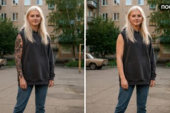 Обложка ДО и ПОСЛЕ: как убрать тату с фото в нейросети