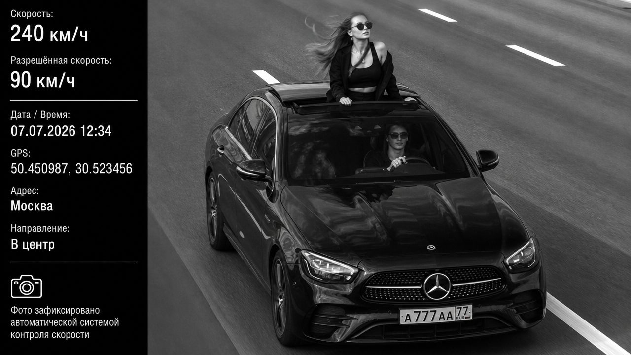 Фото с камеры контроля скорости: люксовое авто на трассе и данные радара на экране