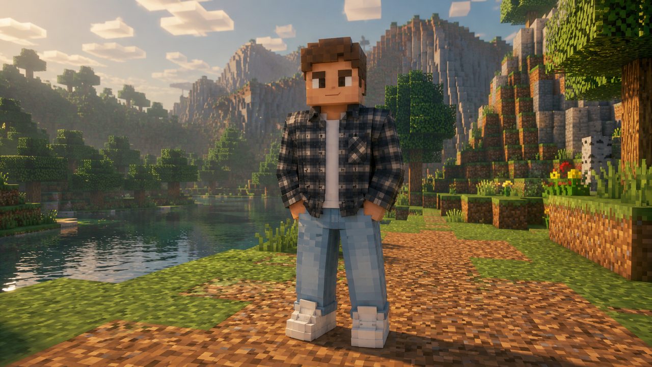 Нейросеть майнкрафт фото: парень как кинематографичный персонаж Minecraft RTX