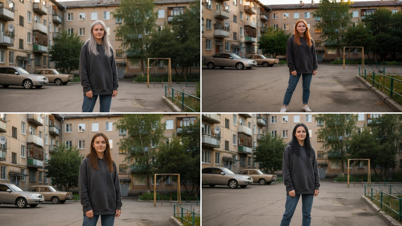 Примерить цвет волос по фото: одно лицо в четырёх оттенках, пепельный, рыжий, шоколад и чёрный