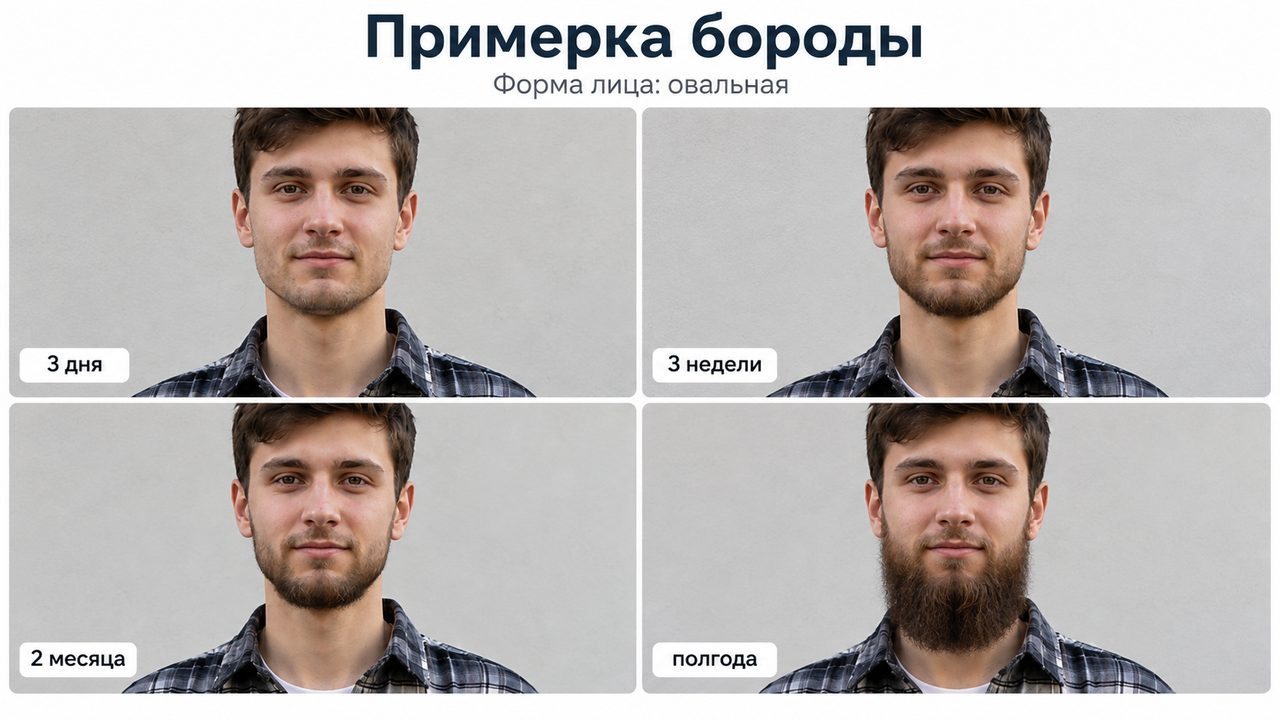Примерить бороду по фото: щетина, короткая, средняя и полная борода на одном лице