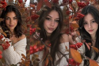 Осенняя фотосессия у рябины: три кадра из нейросети в ряд