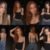 Ночная фотосессия со вспышкой из нейросети: три девушки в чёрном топе и джинсах на аллее парка