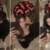 Три пары на фото из нейросети: объятия в лифте с букетом роз, вид сверху