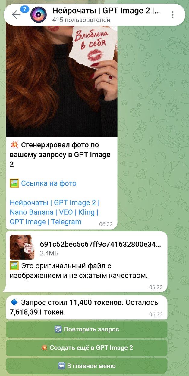 Готовый портрет с красной помадой и надписью пришёл в чат бота Нейрочаты