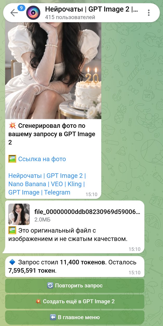 Готовый портрет с тортом и свечами 20 пришёл в чат бота Нейрочаты