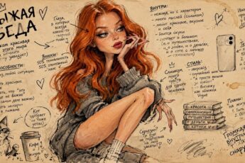 Гротескная фэшн-карикатура по фото с рукописными заметками