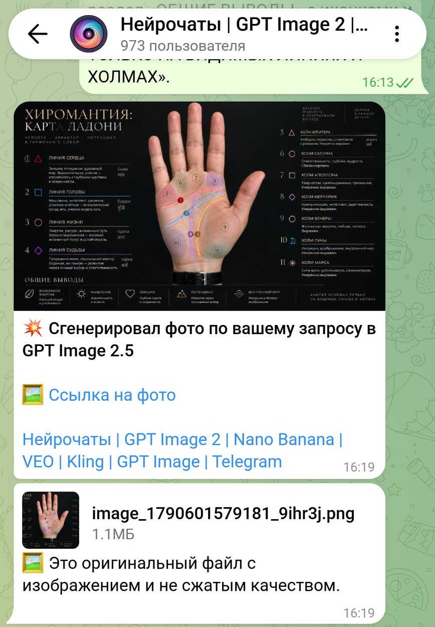 Готовая карта ладони в чате бота и оригинал файлом без сжатия