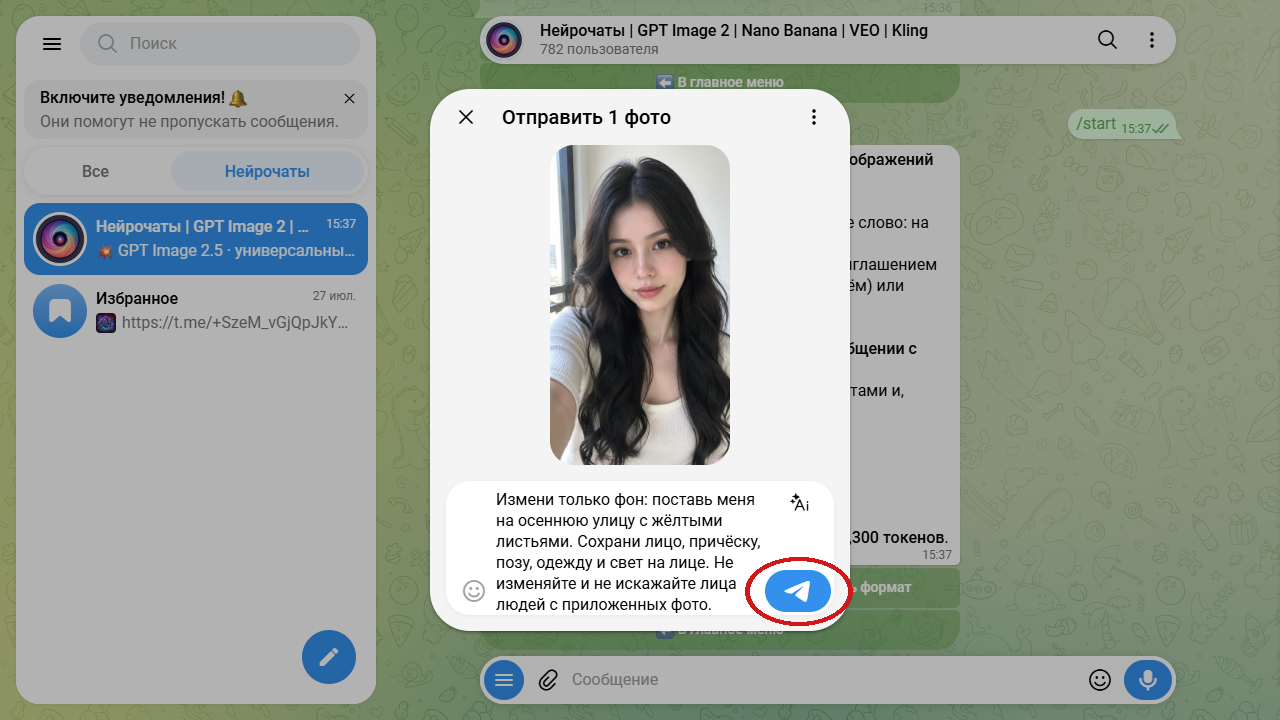 Фото с промптом правки в подписи для GPT Image 2.5 в боте Нейрочаты