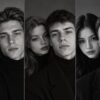 Фотосессия пары в стиле Zara: три чёрно-белых портрета пар в чёрных водолазках