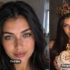 Селфи девушки в белой футболке и её фото в короне с тортом на день рождения