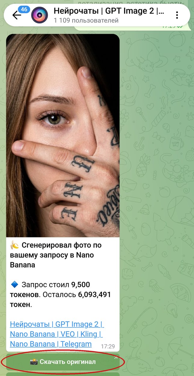 Готовый портрет в чате бота, обведена кнопка «Скачать оригинал»